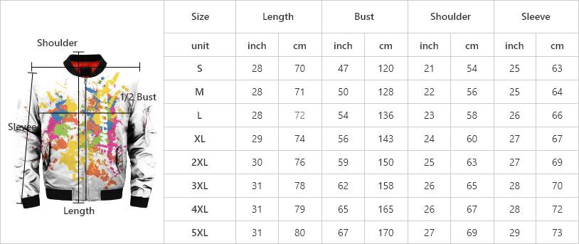 Size Chart Bomber jacket