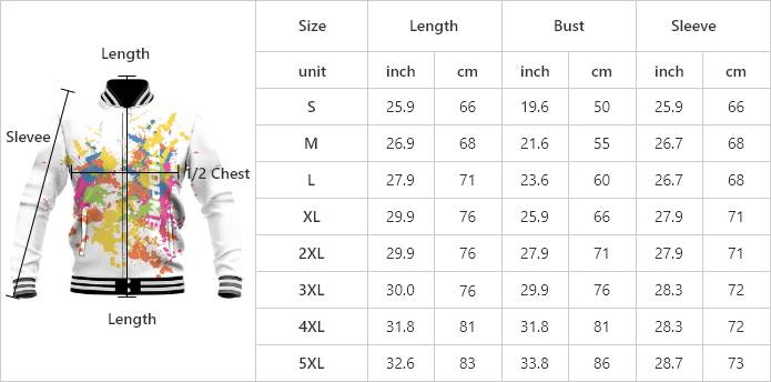 Size Chart Baltimore Ravens Varsity jackets