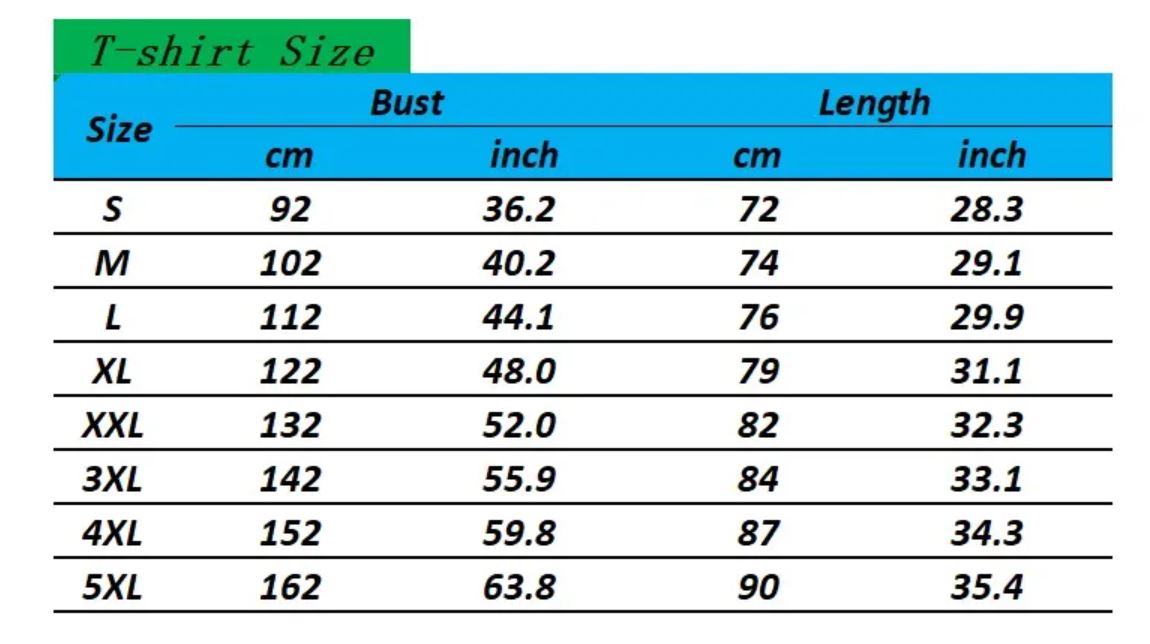 Size Chart T-Shirt