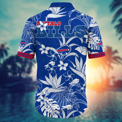 Buffalo Bills Hawaiian Shirt style tropical tree 