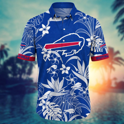 Buffalo Bills Hawaiian Shirt style tropical tree 