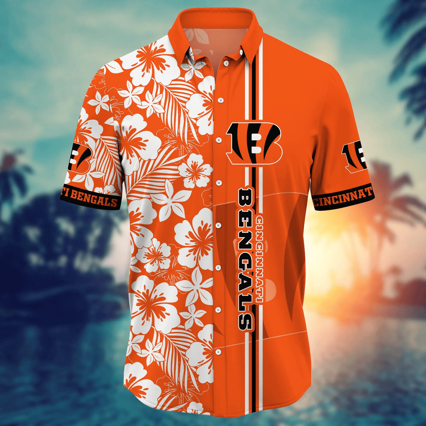 Cincinnati Bengals Hawaiian Shirt style half flower