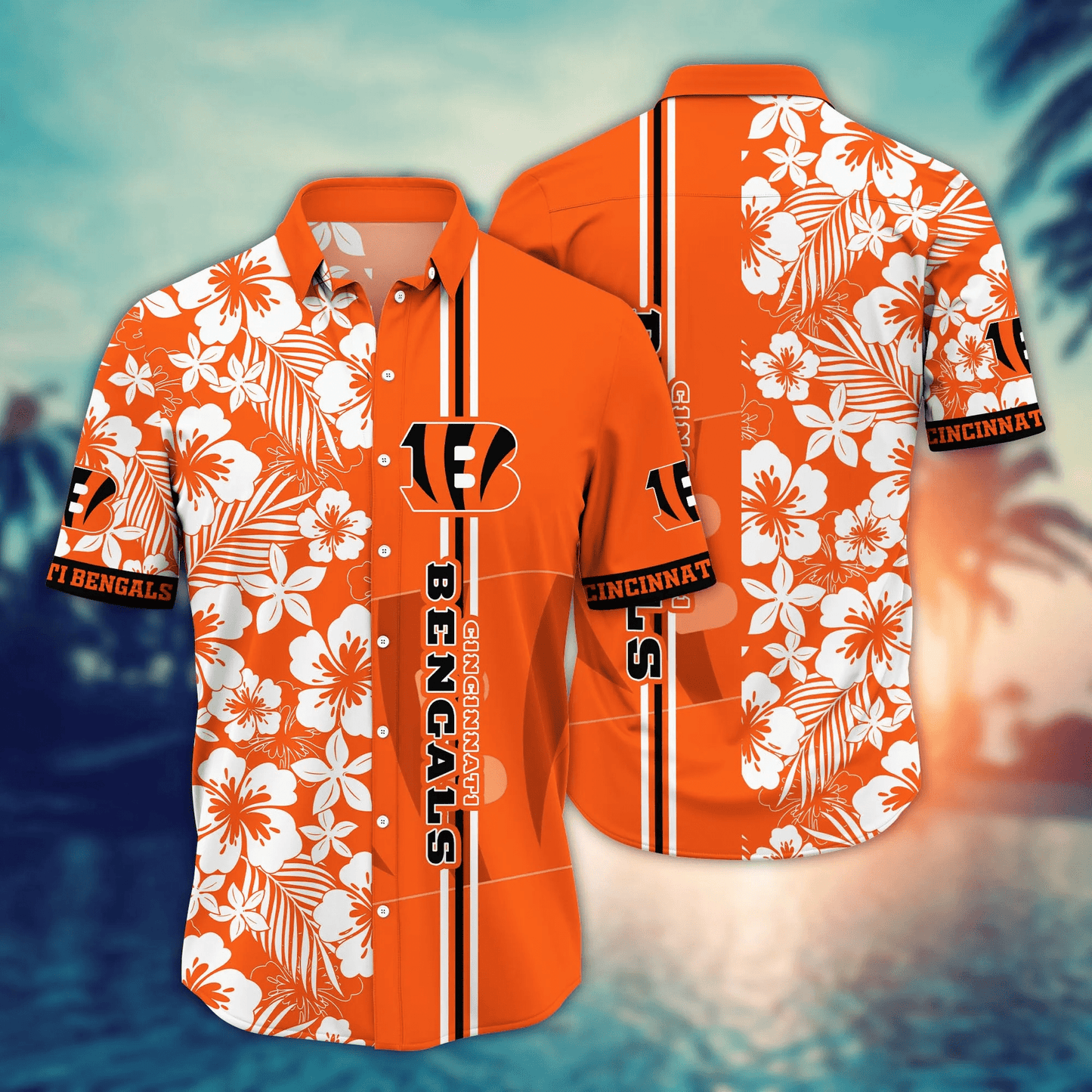 Cincinnati Bengals Hawaiian Shirt style half flower