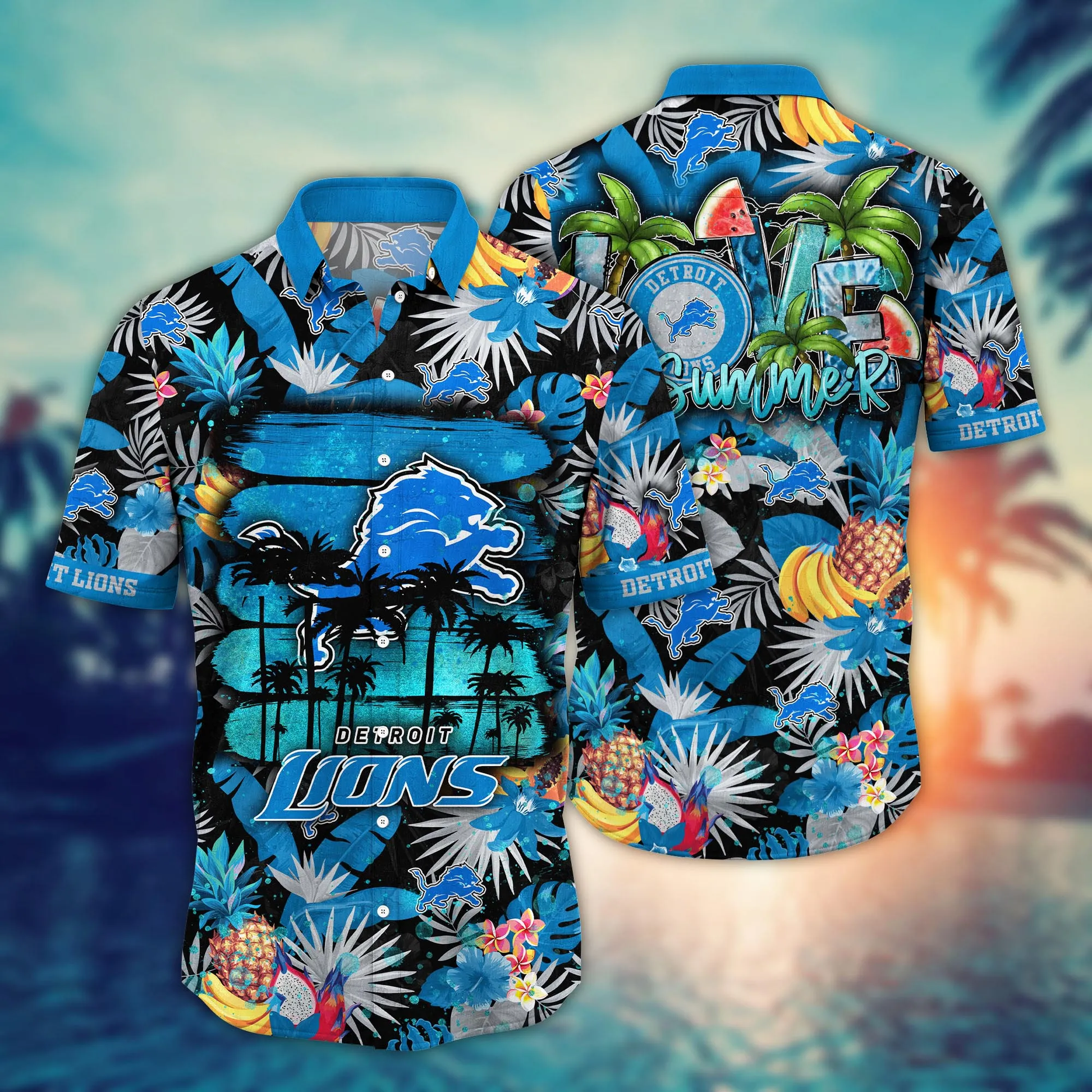 Detroit Lions Hawaiian Shirt tropical fruit 