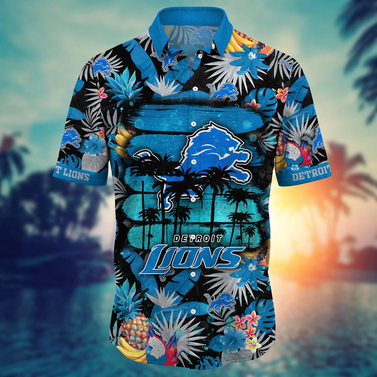 Detroit Lions Hawaiian Shirt tropical fruit 