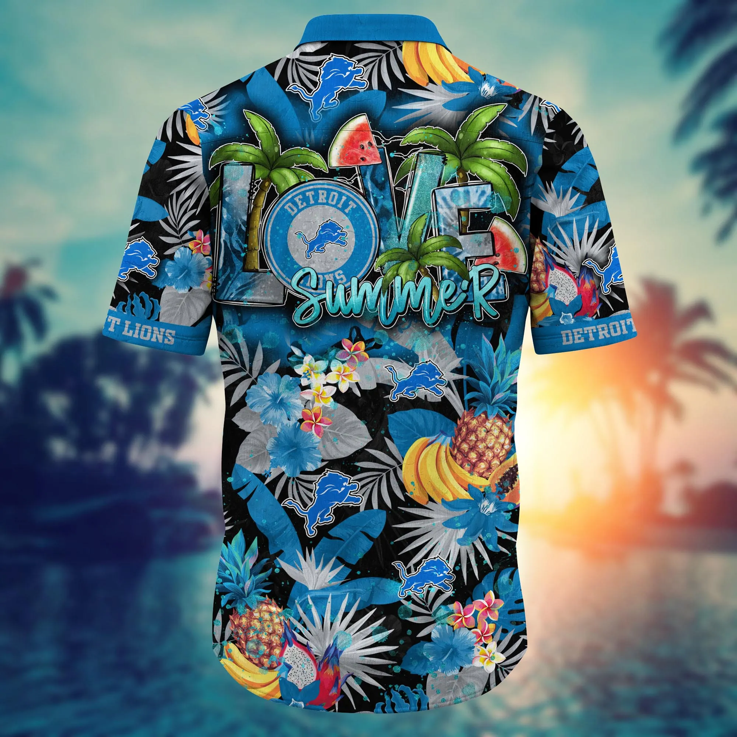 Detroit Lions Hawaiian Shirt tropical fruit 