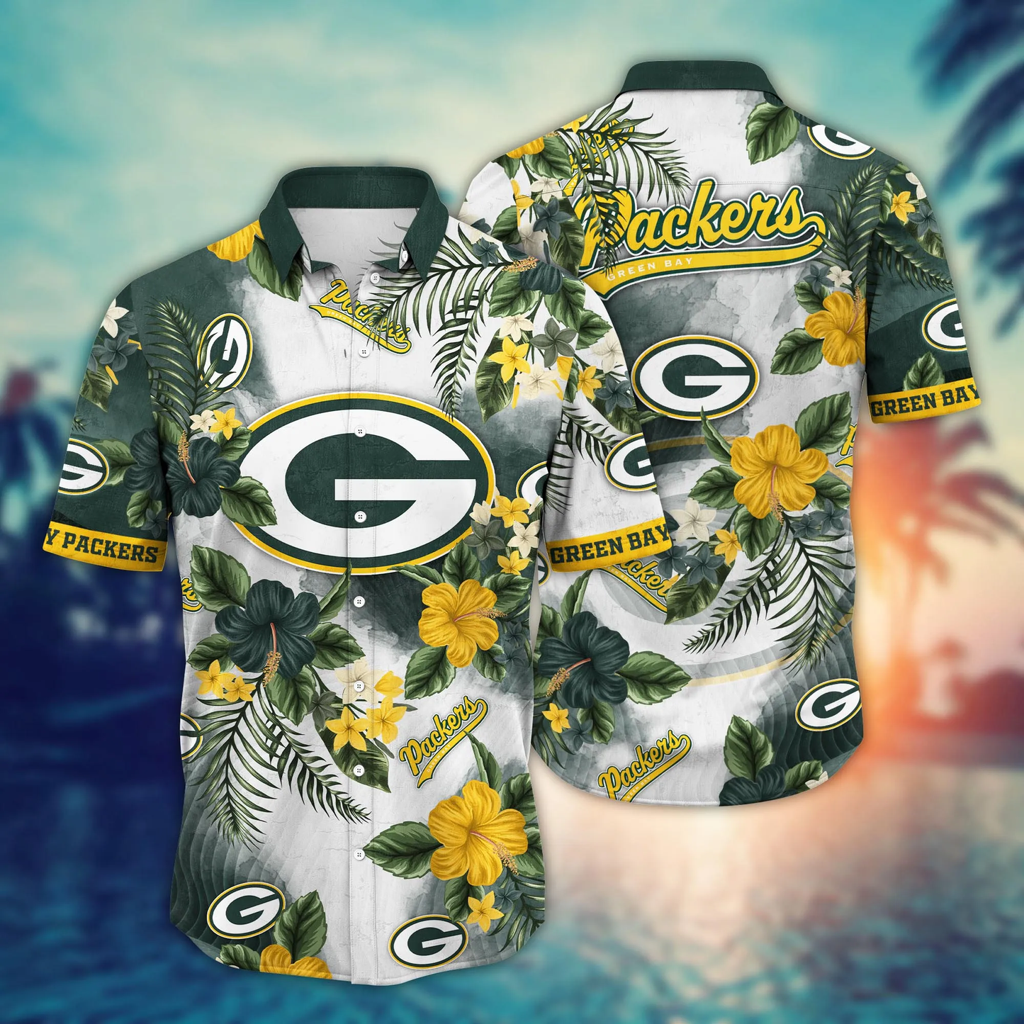 Green Bay Packers Hawaiian Shirt tropical flower