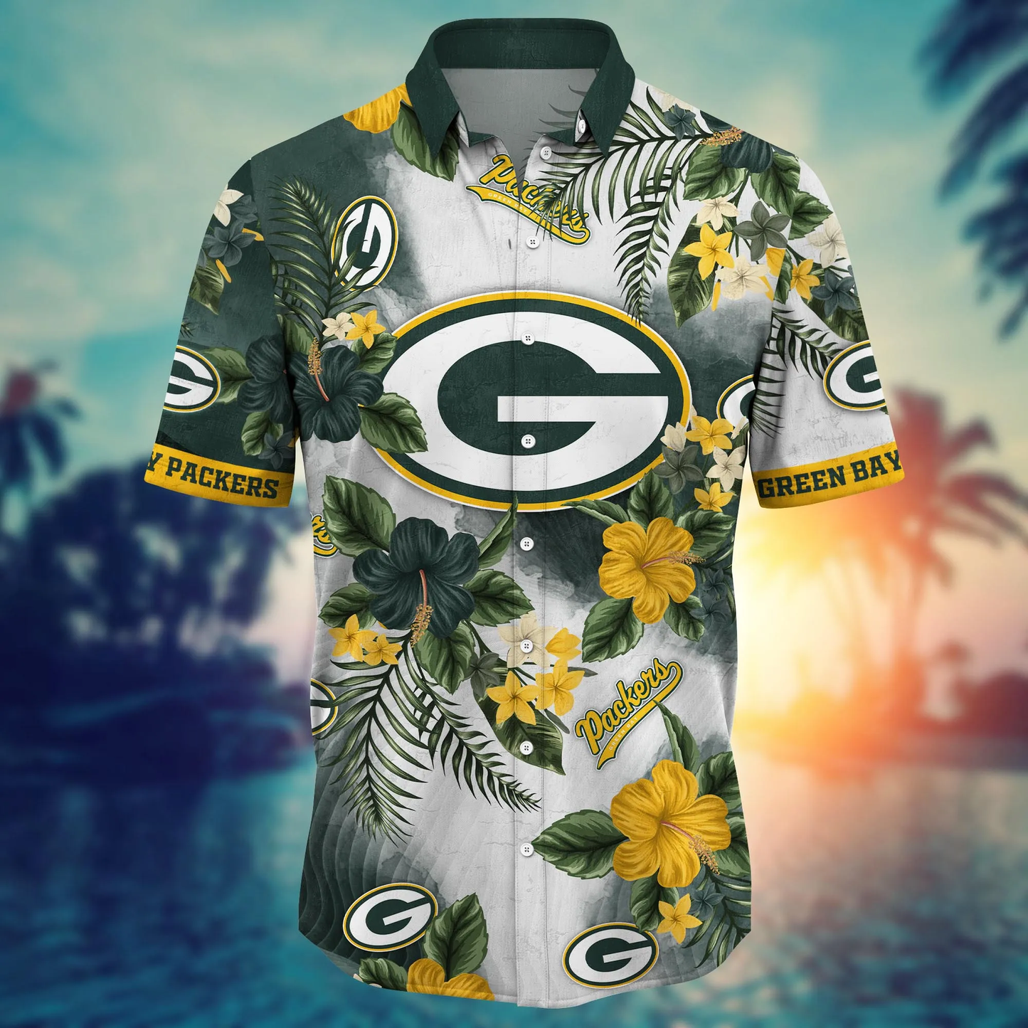 Green Bay Packers Hawaiian Shirt tropical flower