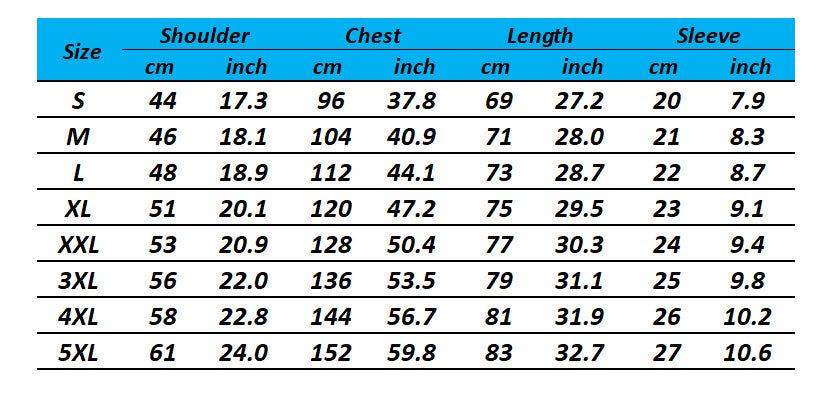 Size Chart  Hawaiian Shirt