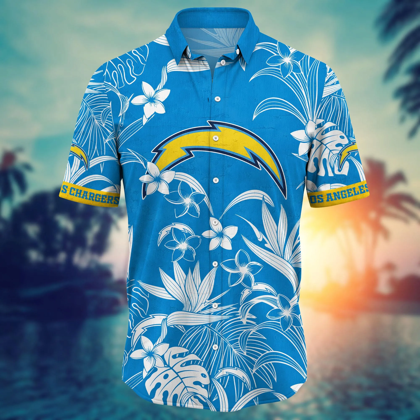 Los Angeles Chargers Hawaiian Shirt tropical tree