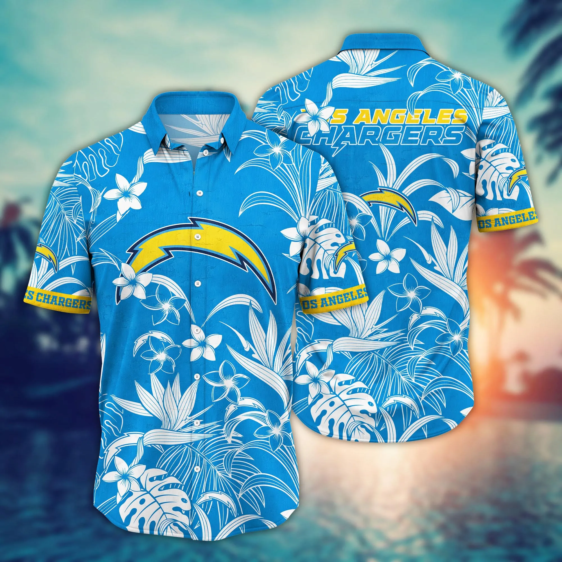 Los Angeles Chargers Hawaiian Shirt tropical tree