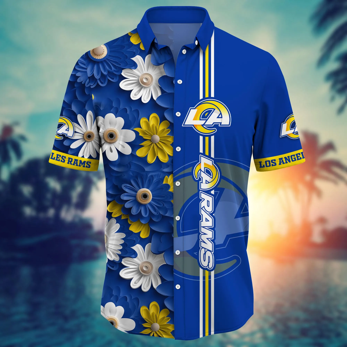 Los Angeles Rams Hawaiian Shirt tropical flower