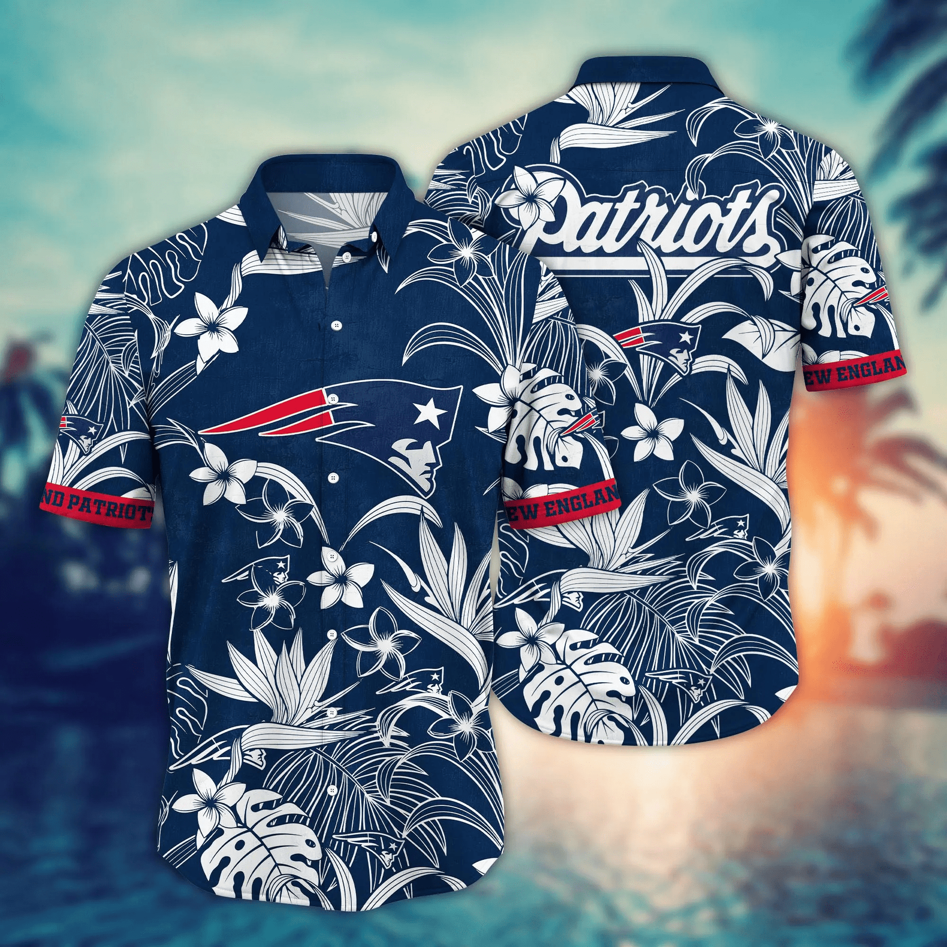 New England Patriots Hawaiian Shirt Tropical Tree