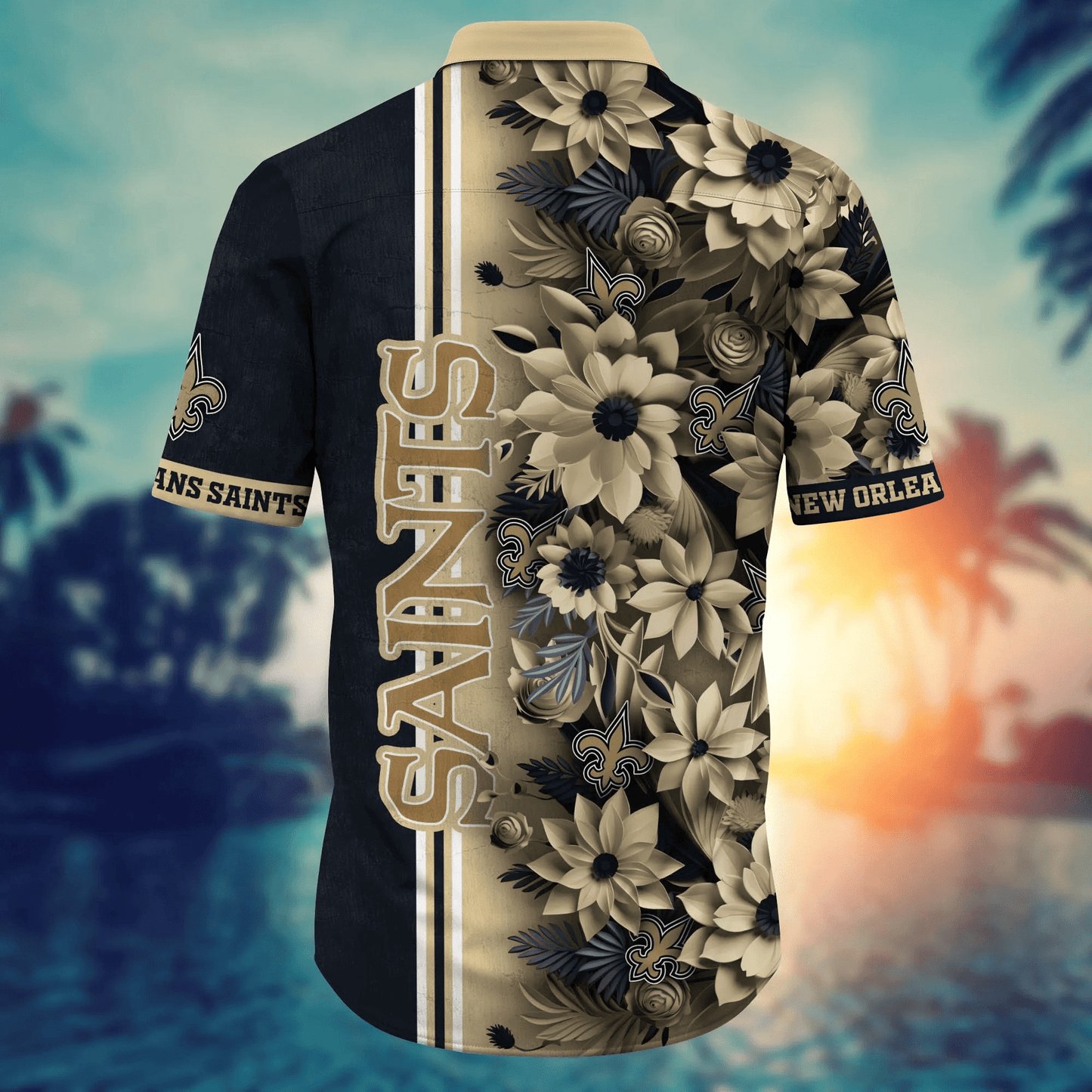 New Orleans Saints Hawaiian Shirt graphic big flower