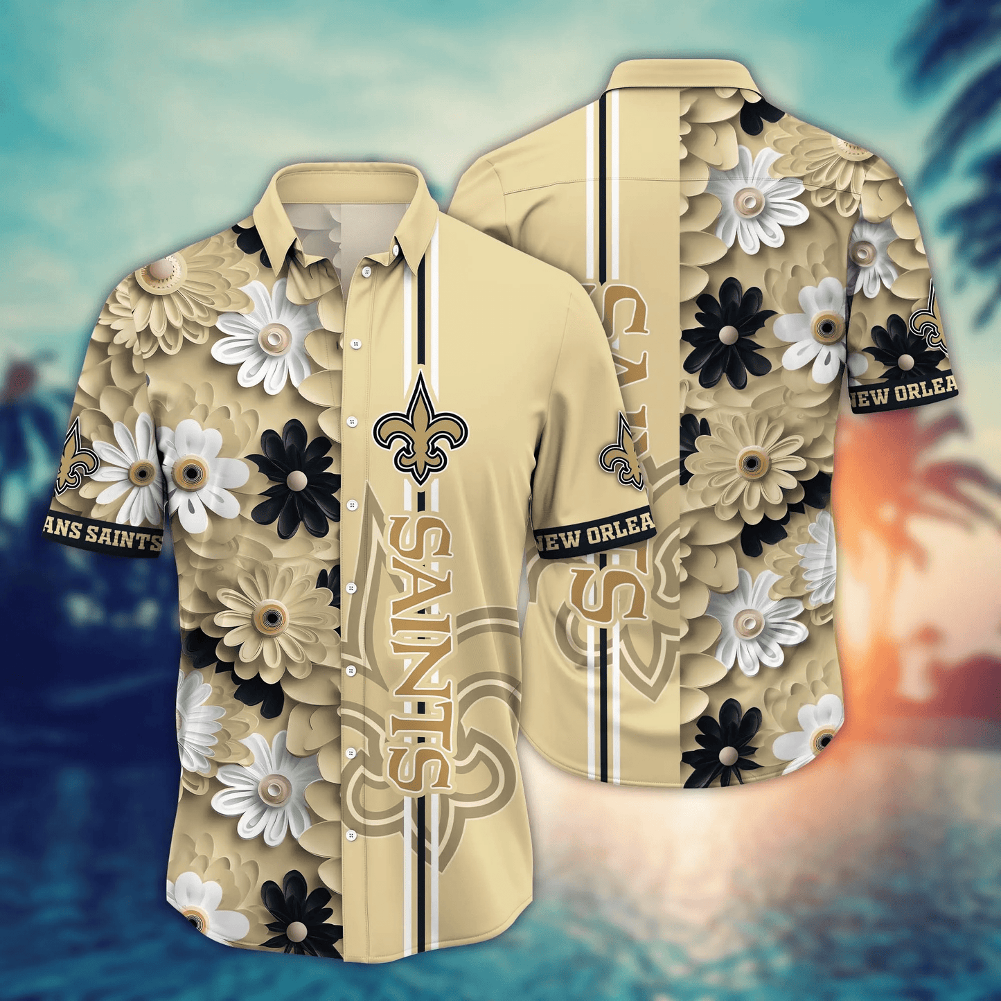 New Orleans Saints Hawaiian Shirt graphic big flower