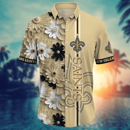 New Orleans Saints Hawaiian Shirt graphic big flower