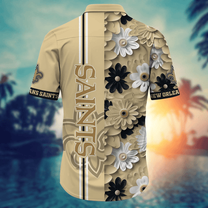 New Orleans Saints Hawaiian Shirt graphic big flower