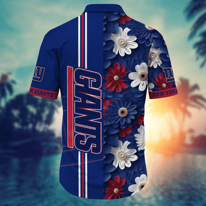 New York Giants Hawaiian Shirt tropical flower for fans