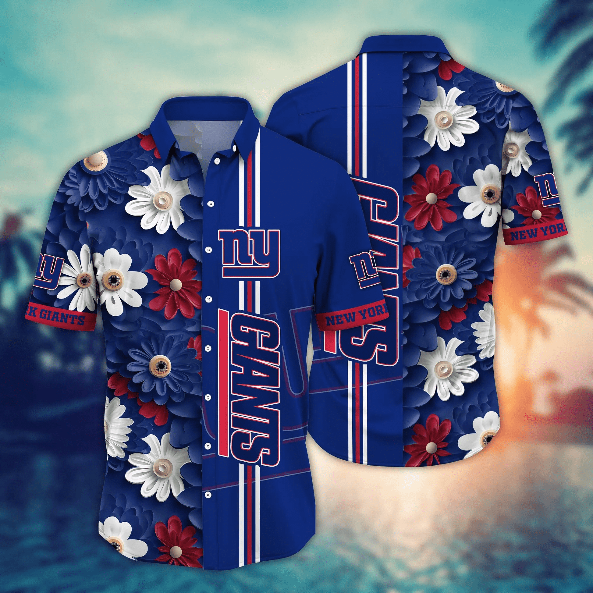 New York Giants Hawaiian Shirt tropical flower 