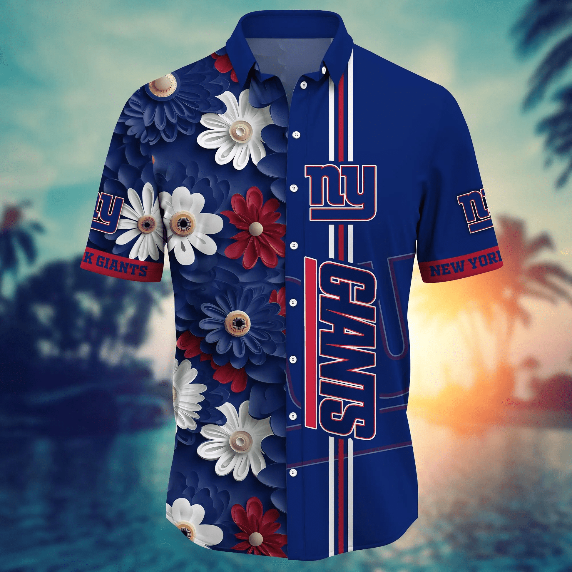 New York Giants Hawaiian Shirt tropical flower for fans