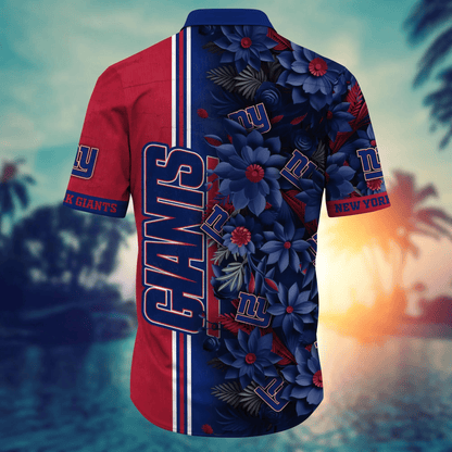 New York Giants Hawaiian Shirt tropical flower for fans