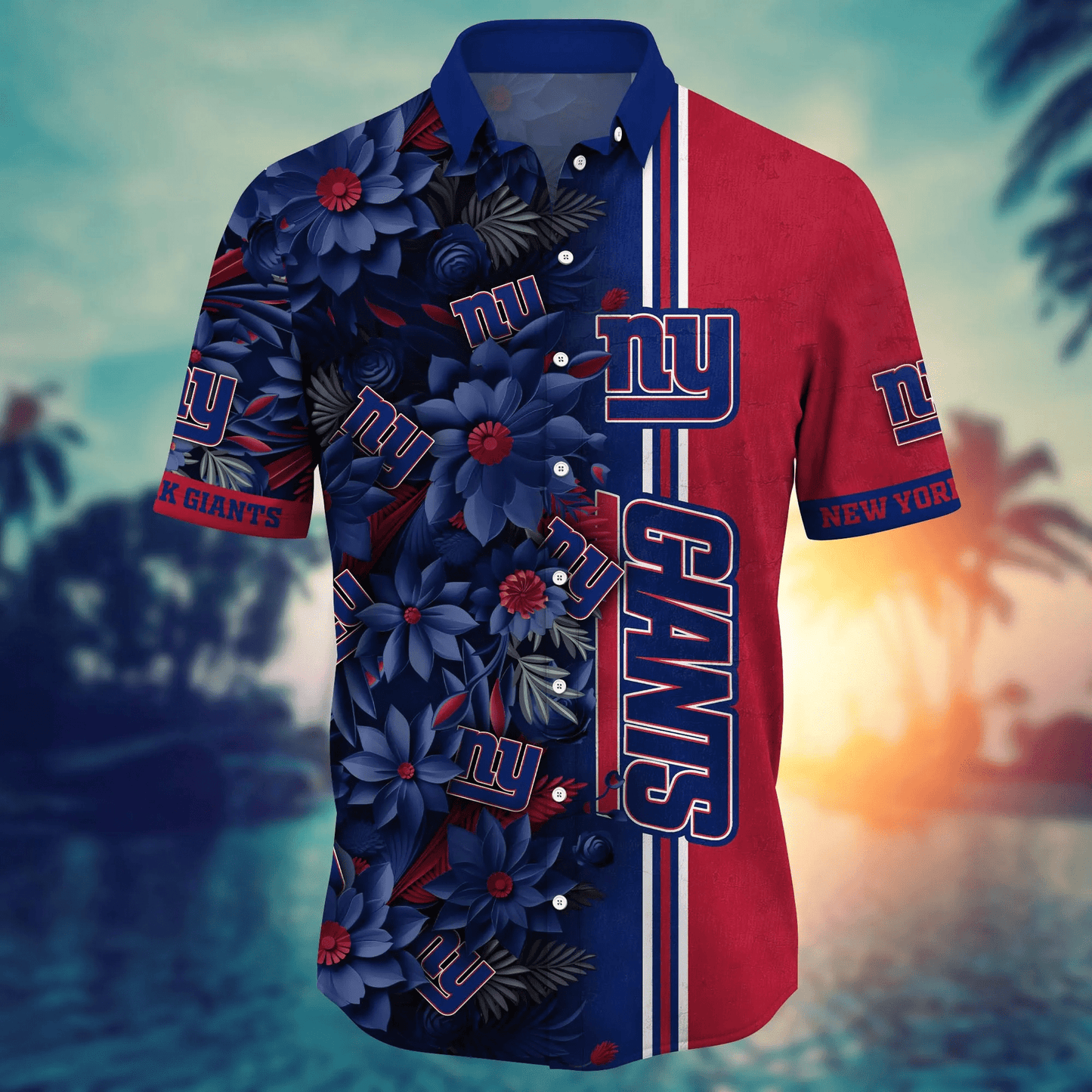 New York Giants Hawaiian Shirt tropical flower for fans