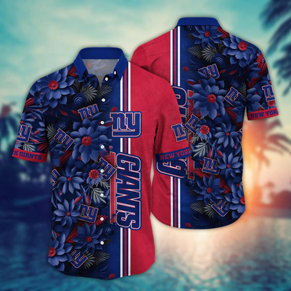 New York Giants Hawaiian Shirt tropical flower for fans