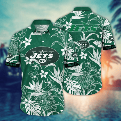 New York Jets Hawaiian Shirt tropical flower 