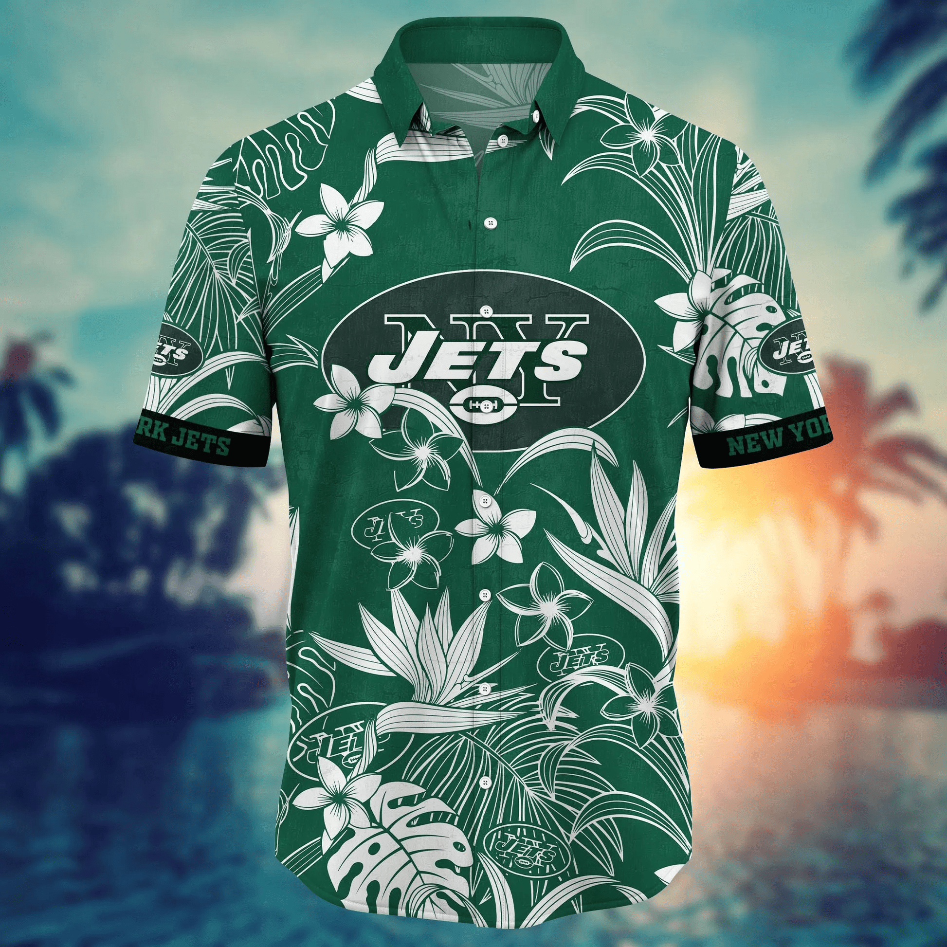 New York Jets Hawaiian Shirt tropical flower 