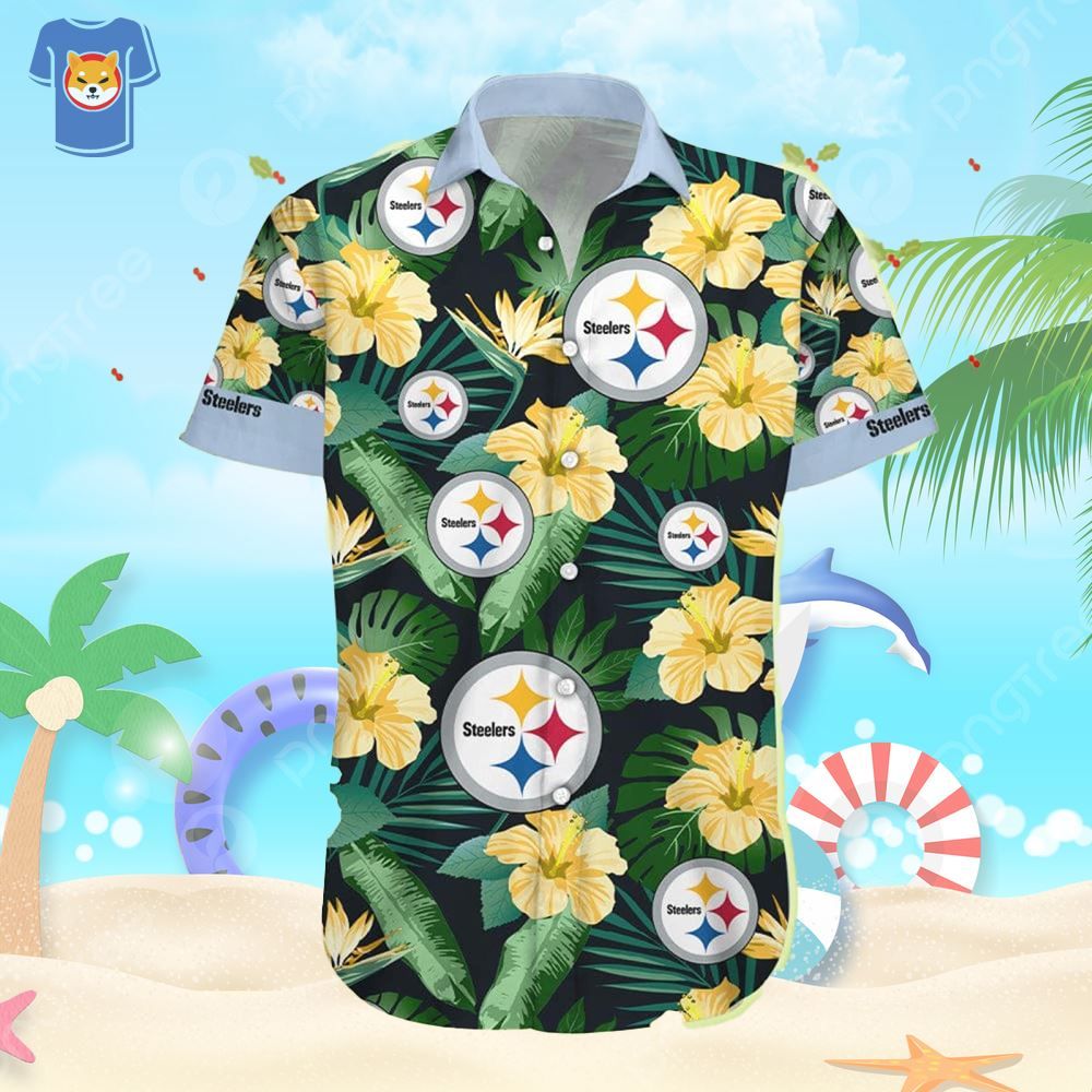 Pittsburgh Steelers Hawaiian Shirt tropical flower