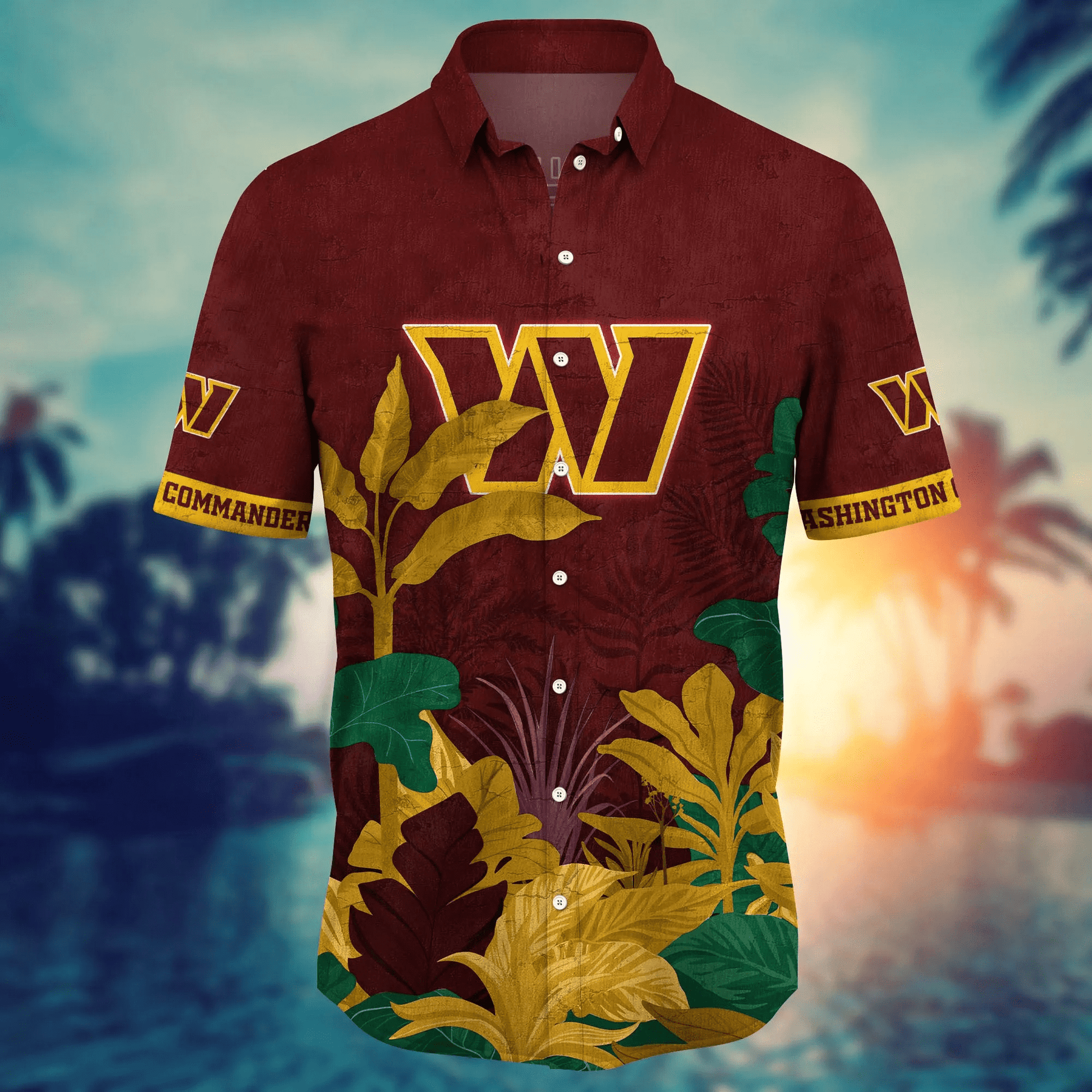 Washington Commanders Hawaiian Shirt Tropical tree